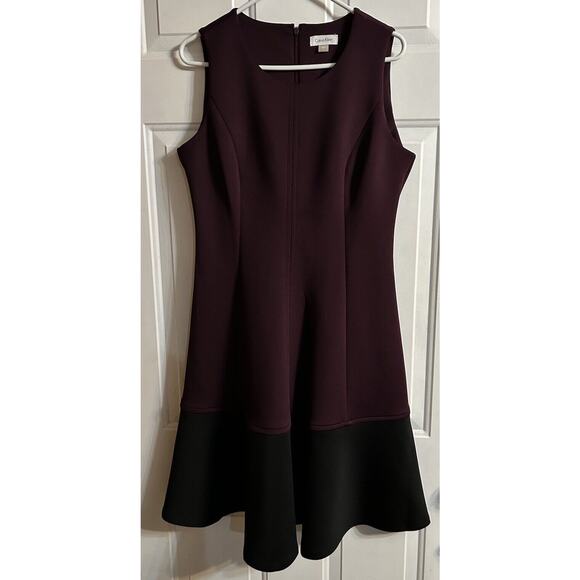 Calvin Klein Dresses & Skirts - Calvin Klein Fit & Flare, Maroon & Black Sleeveless Work Wear Dress Size 12